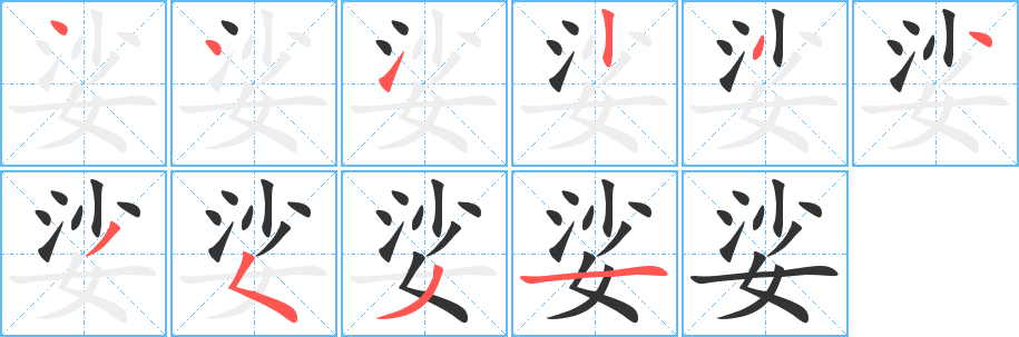 娑的筆順分步演示