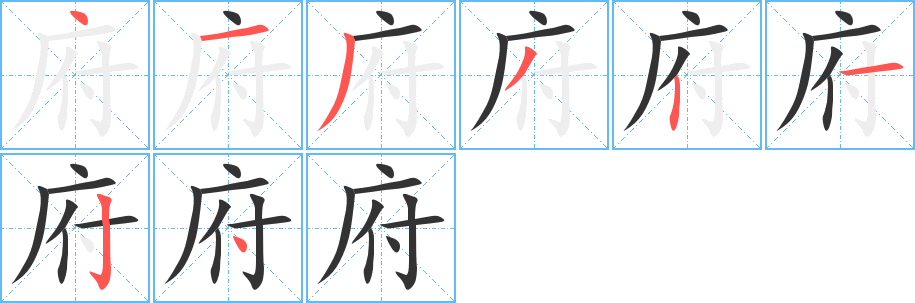 府的筆順分步演示